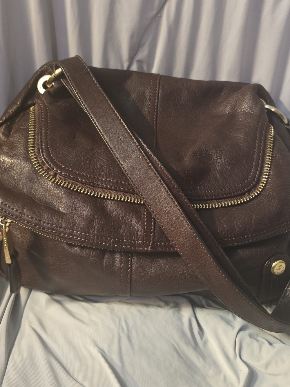 B. Makowsky Dark Brown Pebbled Leather Convertible Crossbody Shoulder Bag - EUC